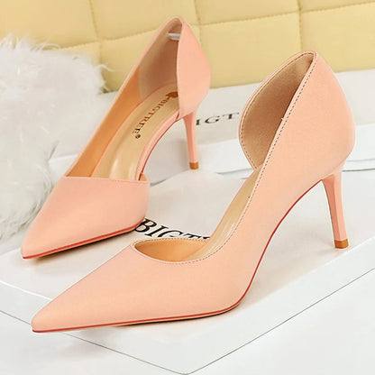 BIGTREE Shoes Women Pumps Satin Pointed High Heels Stilettos 7 Cm Sexy Party Shoes Fashion Ladies Shoes Woman Heels Plus Size 43