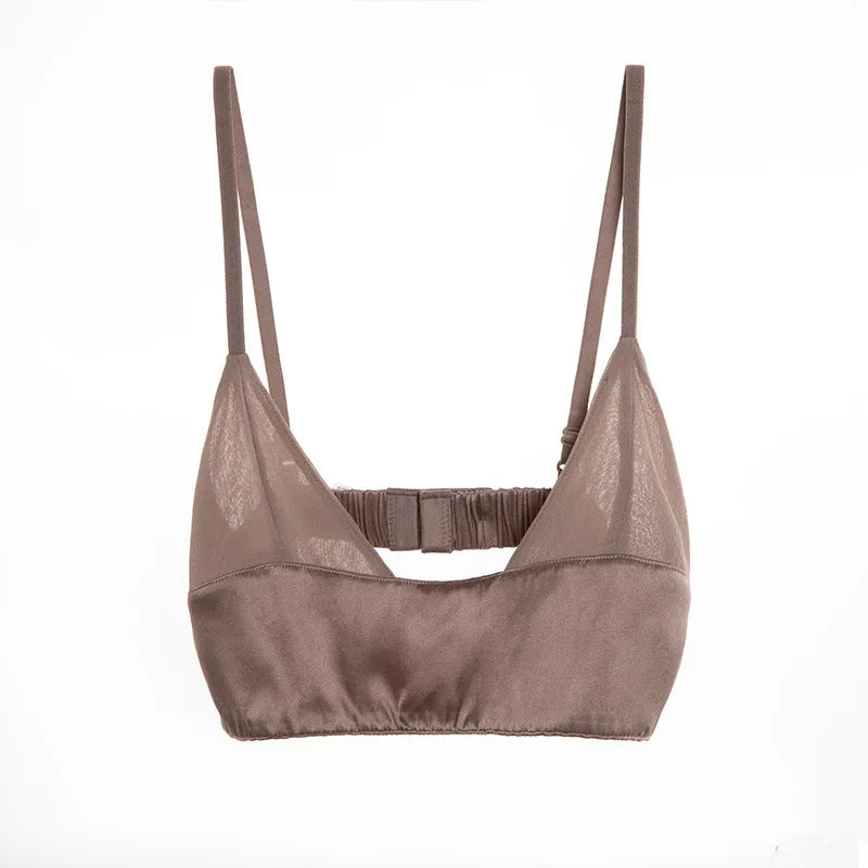 Birdtree Women's 90% Silk 10% Spandax Bra, Thin Non-pad Everyday Comfortable ,Wireless Small Chest Bralette Intimate P36753QM