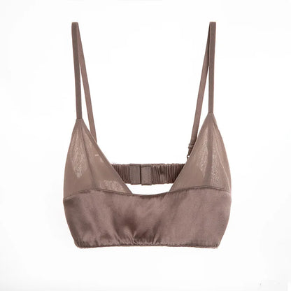 Birdtree Women's 90% Silk 10% Spandax Bra, Thin Non-pad Everyday Comfortable ,Wireless Small Chest Bralette Intimate P36753QM