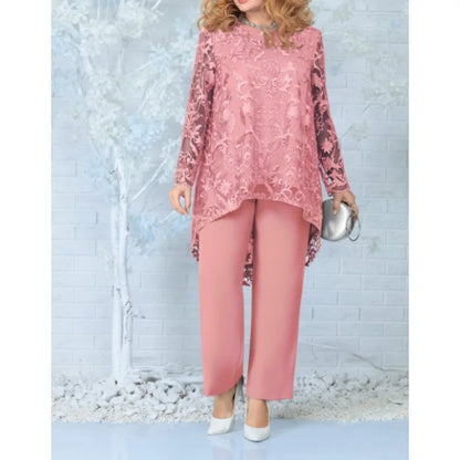 Women's Evening Dress Lace Embroidered Pants Two-piece Cocktail Dress Set Plus Size 2 Piece Set Women Summer