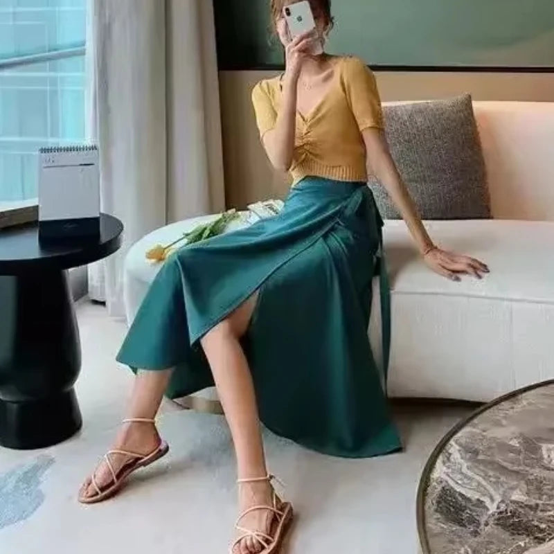 Summer Beach Floral Skirt for Women Cotton High Waist Wrap Maxi Skirt Long with Side Slit & Tie Detail Boho Style Design