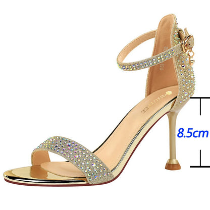 Large size 43 high-Heeled Sandals Women Shoes Summer Open-toe High Heels Sexy Party Shoes Rhinestone Stiletto Ladies' Sandals