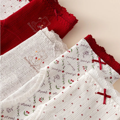 1pcs Cotton Panties Girl Lace Underwear Teenager Cute Bow Briefs Students Intimates Dot Print Underpant Female Comfort Lingeries