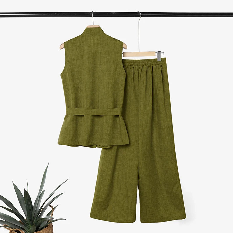 ZANZEA Stylish Summer Sleeveless Tanks Tops Pant Sets Women Elegant Casual Holiday Outfits Solid OL Work Tracksuit 2 Pieces Sets