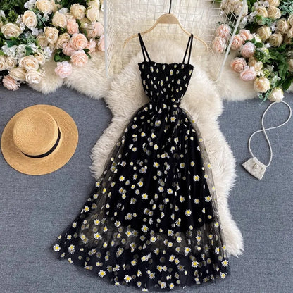Women Dress 2026 New Summer Fashion Fairy Mesh Party Dress Korean Pop Floral Print Vacation Beach Dress Streetwear Sundress