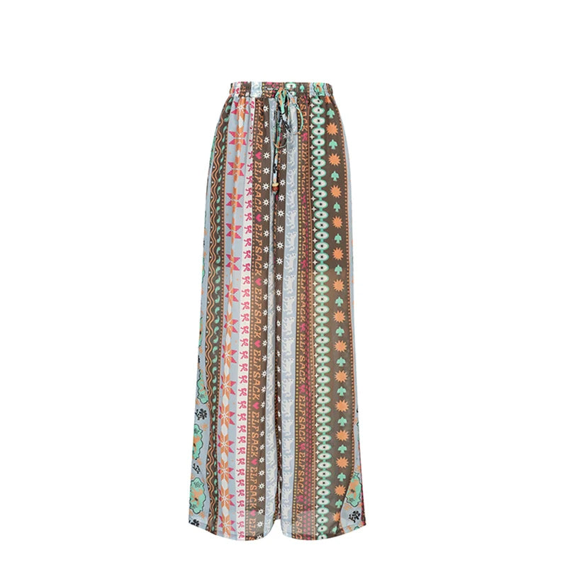 ELFSACK Women's Full Printed Wide Leg Pants with Elastic Waist, Cartoon Fruit Floral Print Loose Trousers for Daily