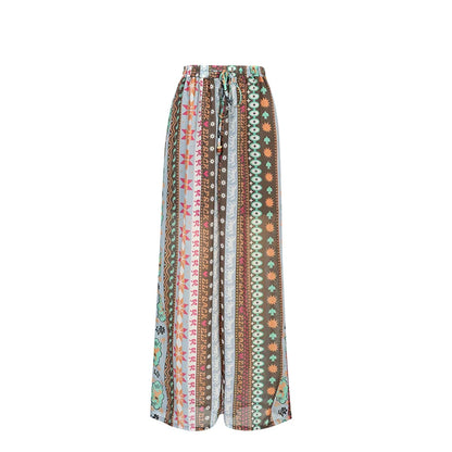 ELFSACK Women's Full Printed Wide Leg Pants with Elastic Waist, Cartoon Fruit Floral Print Loose Trousers for Daily