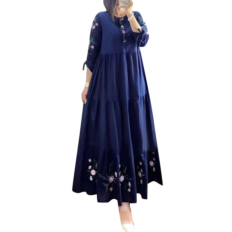 ZANZEA Elegant Floral Printed Muslim Dress Female Fashion Abaya Kaftan Sundress Woman Casual Ruffles Hem Maxi Robe Oversized