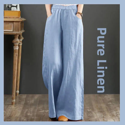 High Waist Wide Leg Pants Women's Casual Loose Cotton Linen Spring Summer Long Trousers Large Size Comfortable Drapey Style