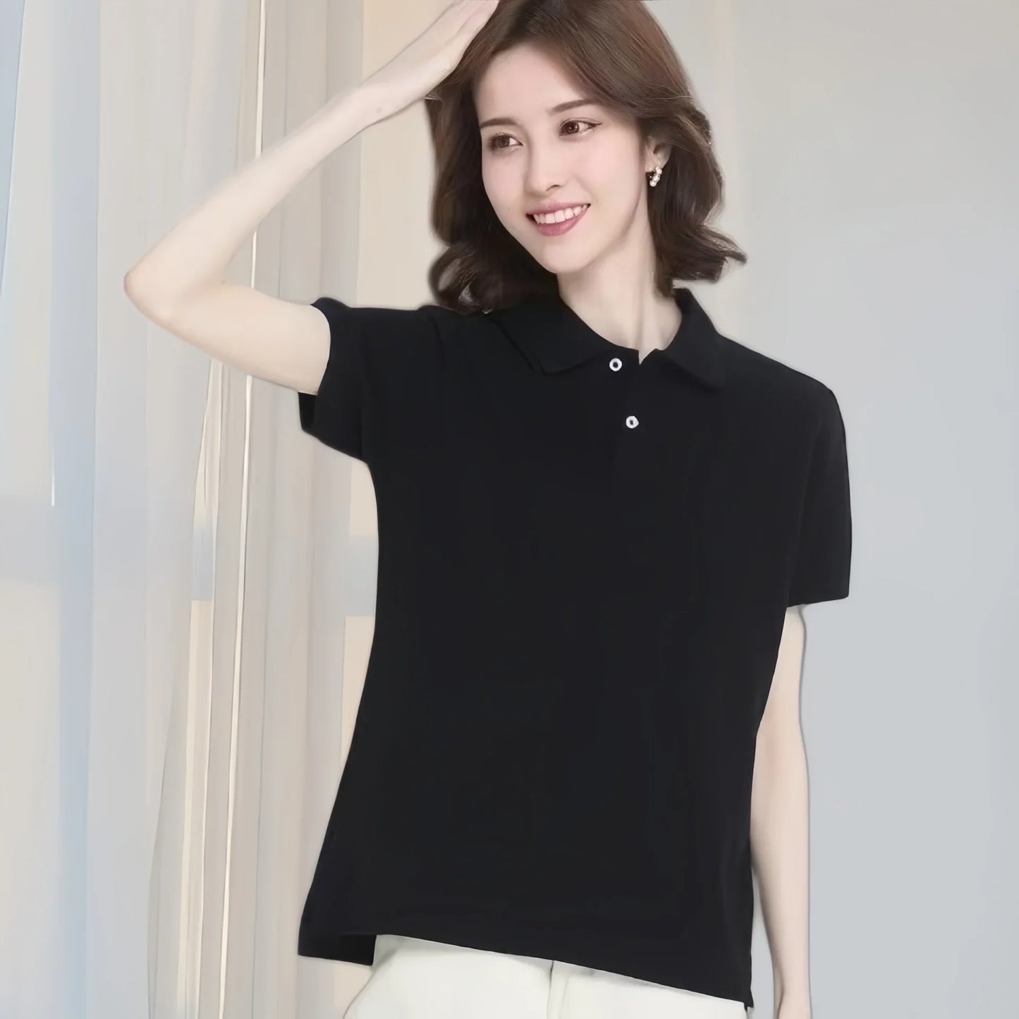 Summer Polo Shirts Korean Style Women Cool Ice Silk Short Sleeve Shirt Breathable Quick Dry Casual Golf Shirts Pullover Tee Tops