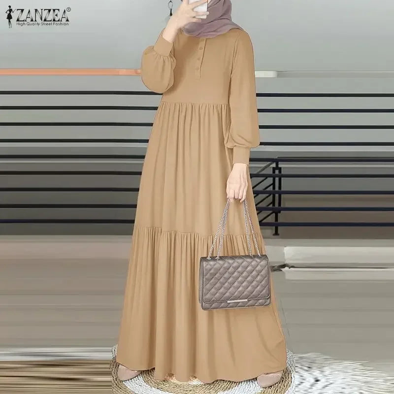 ZANZEA Elegant Muslim Abaya Hijab Long Dress Women Long Sleeve Ramadan Robe Spring Sundress Solid Loose Maxi Vestido Kaftan 2026