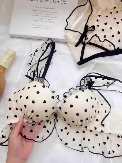 MOYISU Japanese Mesh No-wire lace Underwear set Women's small breasts gather sexy pure desire sweet bra cute bra Panty SET TUSHY