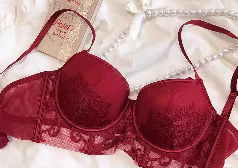 YUQI Red Lingerie Set for Wedding Bride,Push-Up Bra To Make Small Breasts Look Larger, Side Support, Dragon Zodiac Year  Bra Set
