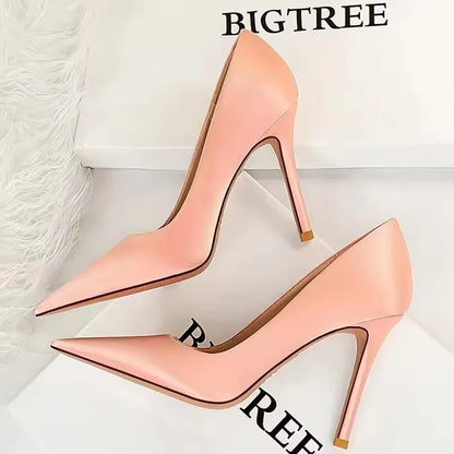 BIGTREE Shoes Woman Pumps Silk Ladies Shoes High Heels Spring New Stiletto Heels Party Shoes Plus Size 43  Salto Alto Feminino