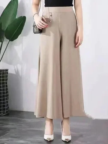 High Waist Drapey Wide Leg Skirt Pants Loose Fit Thin Summer plus Size Slimming Nine Point Pants for Middle-Aged And Elderly ...