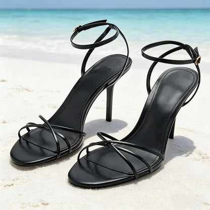 Concise Style Ankle-Strap Heeled Sandals Women Sexy Open-Toe Cross-tied Slingback High Heels for Ladies Elegant Party Dress Shoe