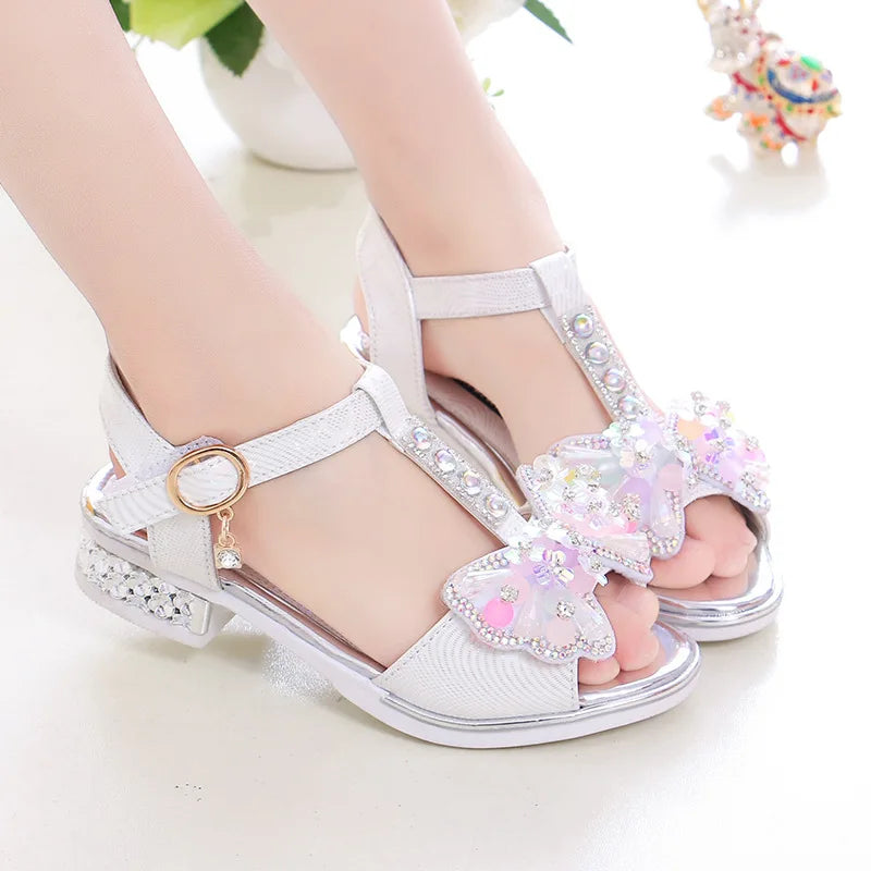 2026 Summer Children Princess Sandals Kids Girls Wedding Shoes High Heels Dress Shoes Bowtie Purple Pink White Shoes For Girls