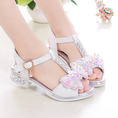 2026 Summer Children Princess Sandals Kids Girls Wedding Shoes High Heels Dress Shoes Bowtie Purple Pink White Shoes For Girls