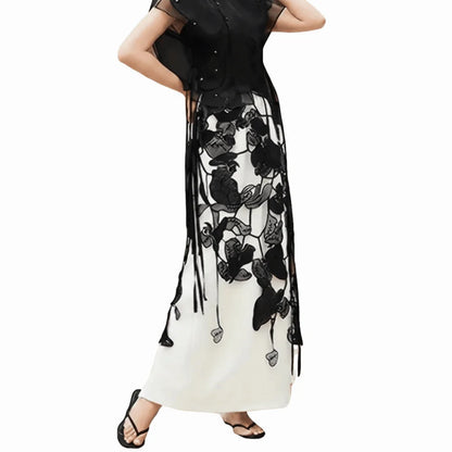 High Waist Lace Midi Skirt Hollow Flower Tassels Embroidered Flower Lace Girdle Belt Harajuku See Through Lace Drawstring Skirt