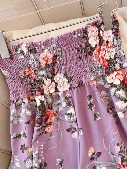 2026 Casual and Elegant Bohemian Style Wide Leg Elastic Waist Printed Loose and Comfortable Pants Wide Leg Pants