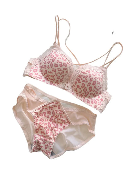 Victoria Style MOYISU Pink Leopard Wireless Bra Set, Front Hook Design, Push Up Bralette, Sexy Back Lingerie To Boost Small Bust