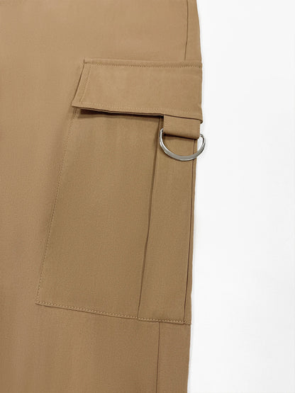Women's Plain High Waist Cargo Pants, Street Fashion Casual Pocket Button Trousers for Daily Wear, Ladies Bottoms for All Season