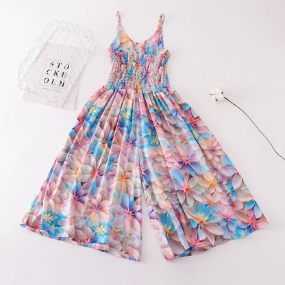 Summer Wide Leg Jumpsuits Kids Bottom Fashion Girls Rompers Beach Outfits Casual Body Suit Children Clothes One Pieces Playsuits