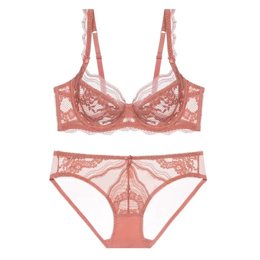 BANERDANNI New La Parlé Floral Lace Bra Set Sexy See Through Sheer Mesh Minimizer for Large Chest Pure Desire Lingerie Hot Trend