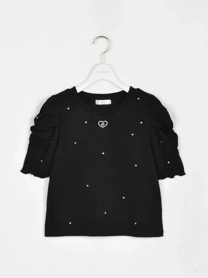 Japanese Style Sweet Lady Crew Neck Tees Bubble Short Sleeve T-shirts Versatile Slim Fit Women's Tops Spring and Summer