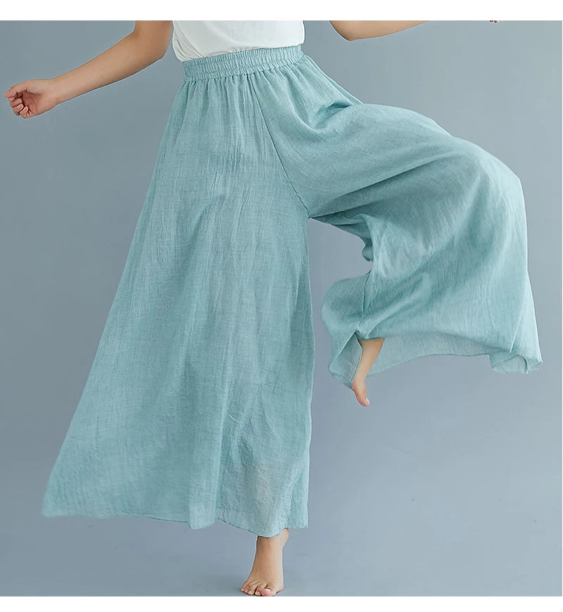 Cotton Linen Wide Leg Pants for Women Summer Casual Loose Pants High Waist Big Swing Skirt Capris Women Clothing PT-565