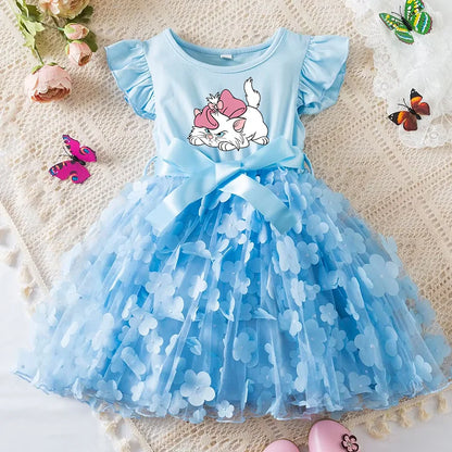 Marie Cat Girls Summer Dress Cartoon Bow Tutu Dress 3D Butterfly Cute Cotton Party Casual Dress for Baby 2-6 Years