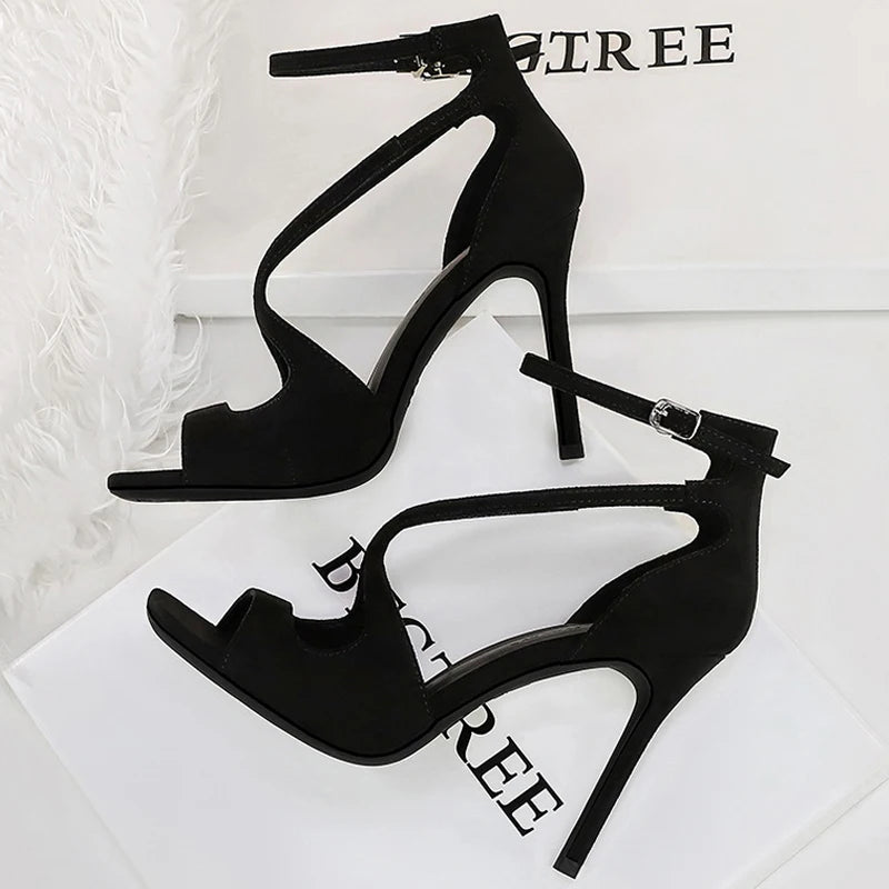 BIGTREE Shoes Leopard Print Heeled Sandals Women Summer Shoes Stiletto Heels 10.5 cm Sexy Party Shoes Hollow Out Lady Sandals