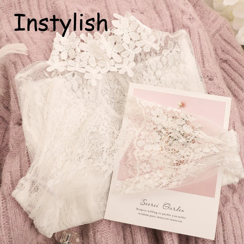 Women Elegant Perspective Lace Blouse Sexy Long Flare Sleeve High Collar Inner Wear Base Tunic Top Casual Mesh Bottom Shirts