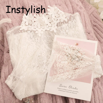 Women Elegant Perspective Lace Blouse Sexy Long Flare Sleeve High Collar Inner Wear Base Tunic Top Casual Mesh Bottom Shirts