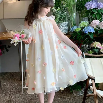 Girls Sleeveless Princess Dresses Baby Print Mesh Sweet Dresses Kids Party Evening Tutu Gown Ball Childrens Clothes 4-12 Years