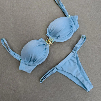 Three-Piece Swimsuit 2025 New Bikini Sexy Solid Color Split Women's Swimwear for Women