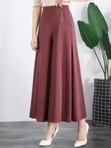 High Waist Drapey Wide Leg Skirt Pants Loose Fit Thin Summer plus Size Slimming Nine Point Pants for Middle-Aged And Elderly ...