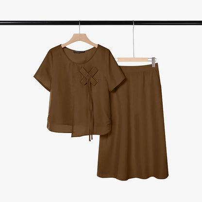 ZANZEA 2026Summer Outfits Elegant Women 2 Piece Sets O Neck Short Sleeve Blouse Dress Sets Solid A Line OL Work Midi Skirt Suit