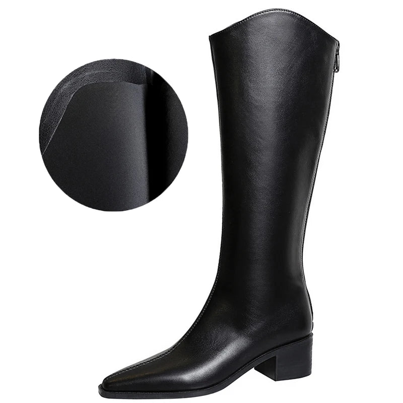 BIGTREE Shoe Women Knee-high Boots Retro Knight Boots Women Shoes Rear Zipper High Boots Thick Heel Autumn Winter Boots Mid Heel