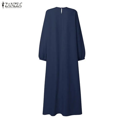 ZANZEA Elegant Muslim Abaya Dress Women Long Sleeve Plaid Patchwork Maxi Robe A-Line Loose Eid Modest Dresses Casual Kaftan 2026