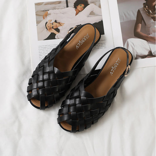 Advanced Womens Flat Sandals Summer Beach Holiday Footwear Fashion Woven Slingback Roman Shoes Designer Elegant Party Big size