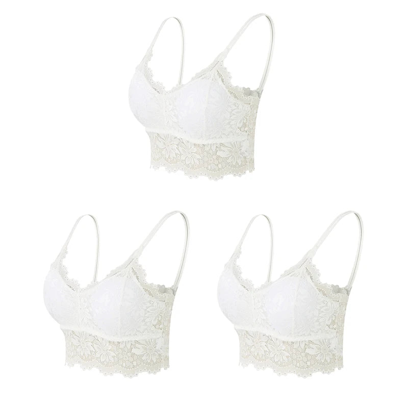3PCS Women's Lace Bras Top Comfortable Bralette Solid Color Sexy Underwear Vest Female Hollow Out Wireless Lingerie Seamless Bra
