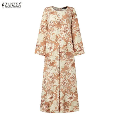 ZANZEA Modest Muslim Abaya Hijab Dress 2026 Fashion Women Long Sleeve Floral Printed Sundress Dubai Robe Femme Vestidos Ramadan