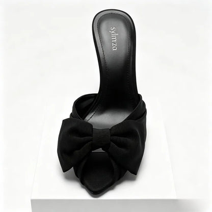 Black Butterfly Knot Decoration High Heel Slippers Women Sexy Peep Toe Slide Sandals for Ladies Summer Elegant  Heeled Sandals