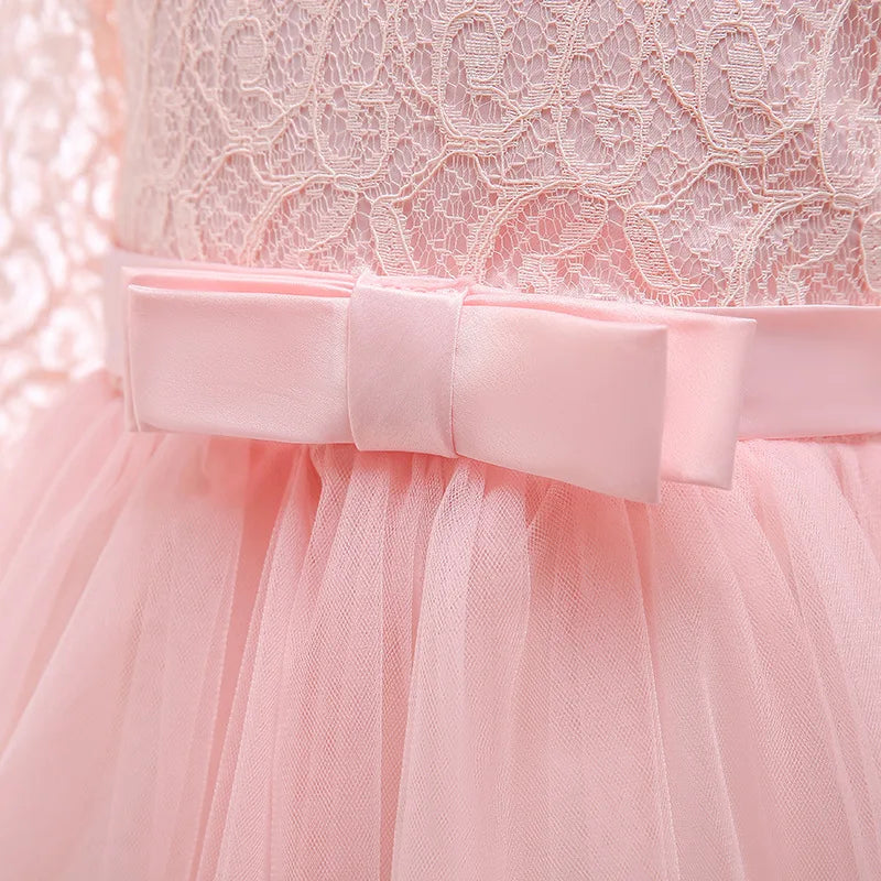4-14 Years Girls Dress Summer Mesh Fashion Girls Princess Wedding Dress Piano Performance Costume Teenagers New Kids Clothes