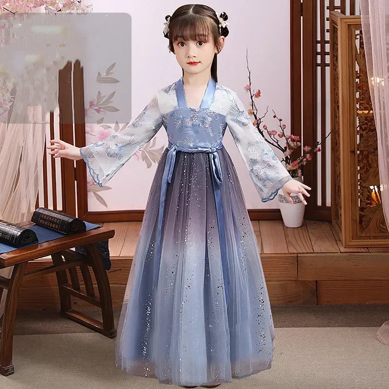 Summer Party Costume Girl Dresses Vintage Kids Clothes Vestido Casual Baby Chinese Hanfu Cosplay Children Princess Girls Dress