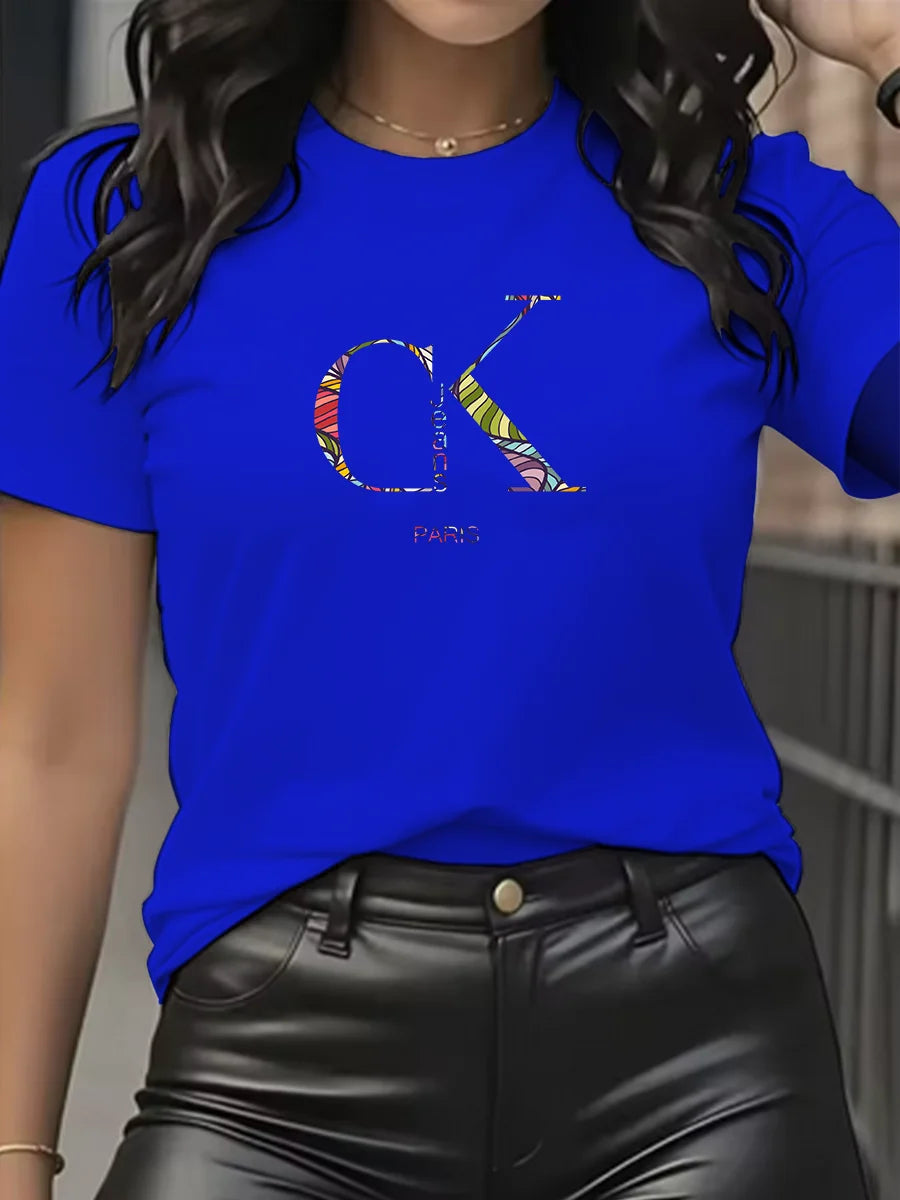 Summer luxury brand fashion cartoon letter print crew collar clothing short sleeve T-shirt trend women's summer Y2K top