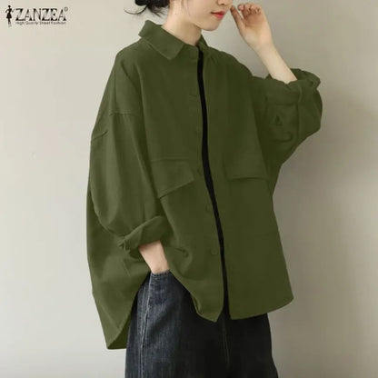 ZANZEA Oversiezd High-Low Shirts Woman Turn-Down Collar Long Sleeve Button Up Loose Chemises Femme Streetwear Tops Spring Summer