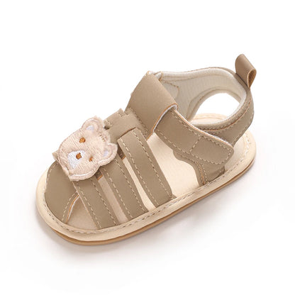 0-1Year Baby Shoes Infant Pre-Walker Shoes Cute Teddy Bear Pattern Summer Sandals Soft Sole Adjustable Strap Daily Footwear