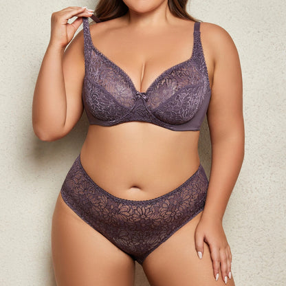 BEAUWEAR Female Big Size Lace Lingerie Set Bra with Wire Unlined Thin Breathable Bra and Panties Set 85C-110E